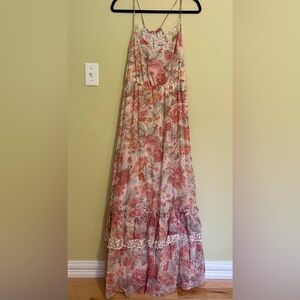 Phase II California. Maxi Halter Style Dress. No Size. Red Multicolor Floral